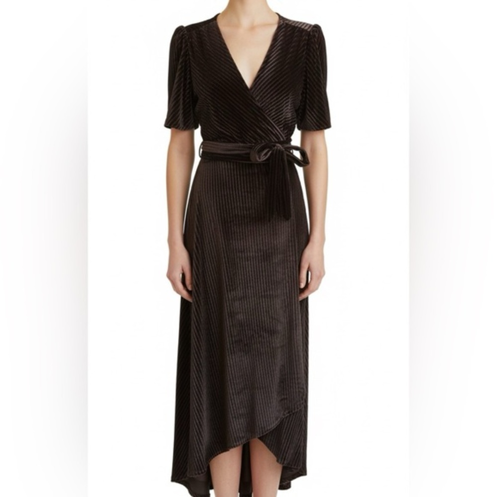 NWT Baltic Born Andi Ribbed Velvet Wrap Short Sleeve Maxi Dress Black Orchid XL